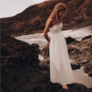 Zara Embroidered Poplin White Midi Dress